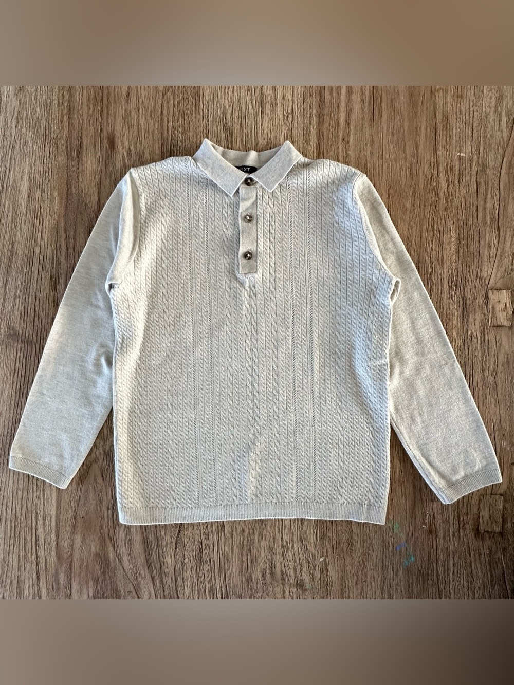 NEXT Cream V-Neck Knit Polo Sweater